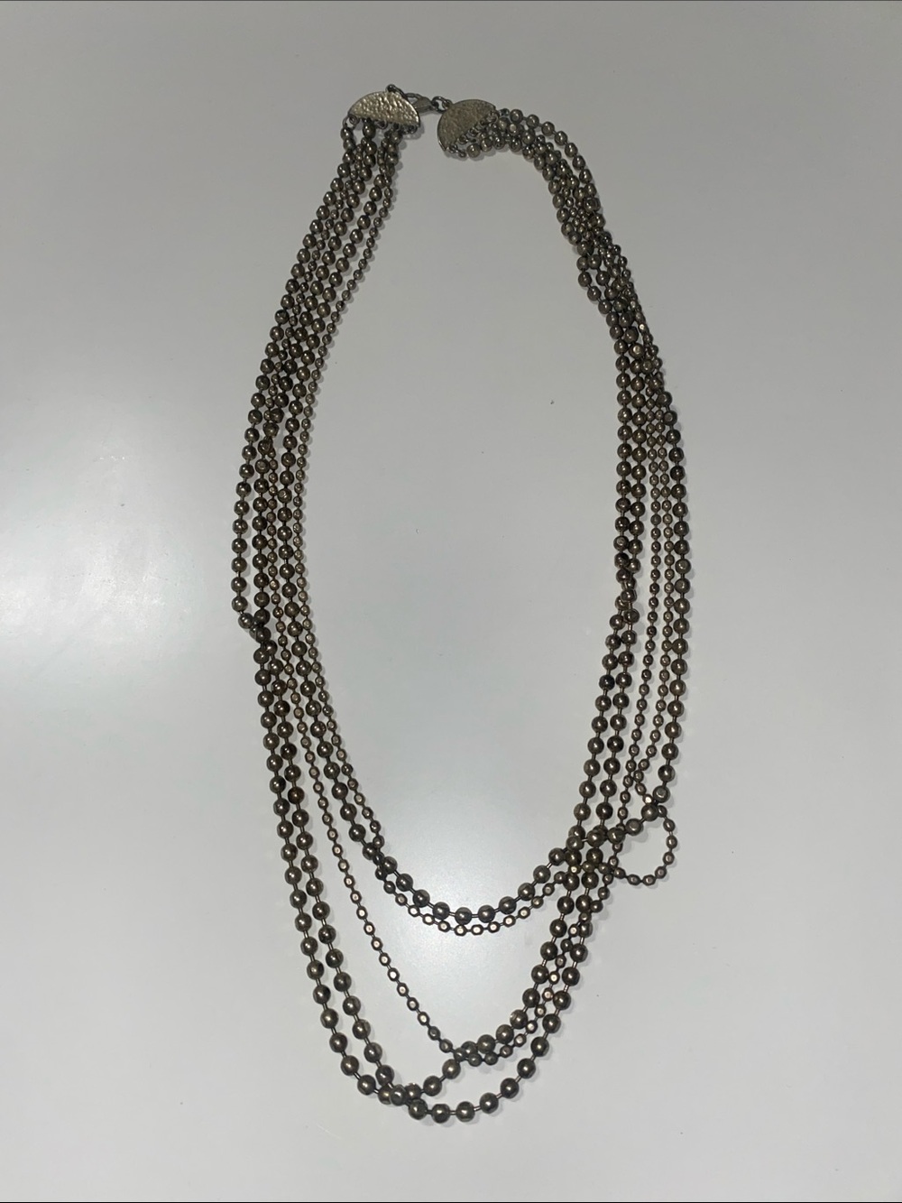 Multi-Strand Antique Silver Style Bead Necklace